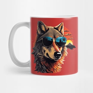 Cool wolf wearing sunglasses in the sunset Mug